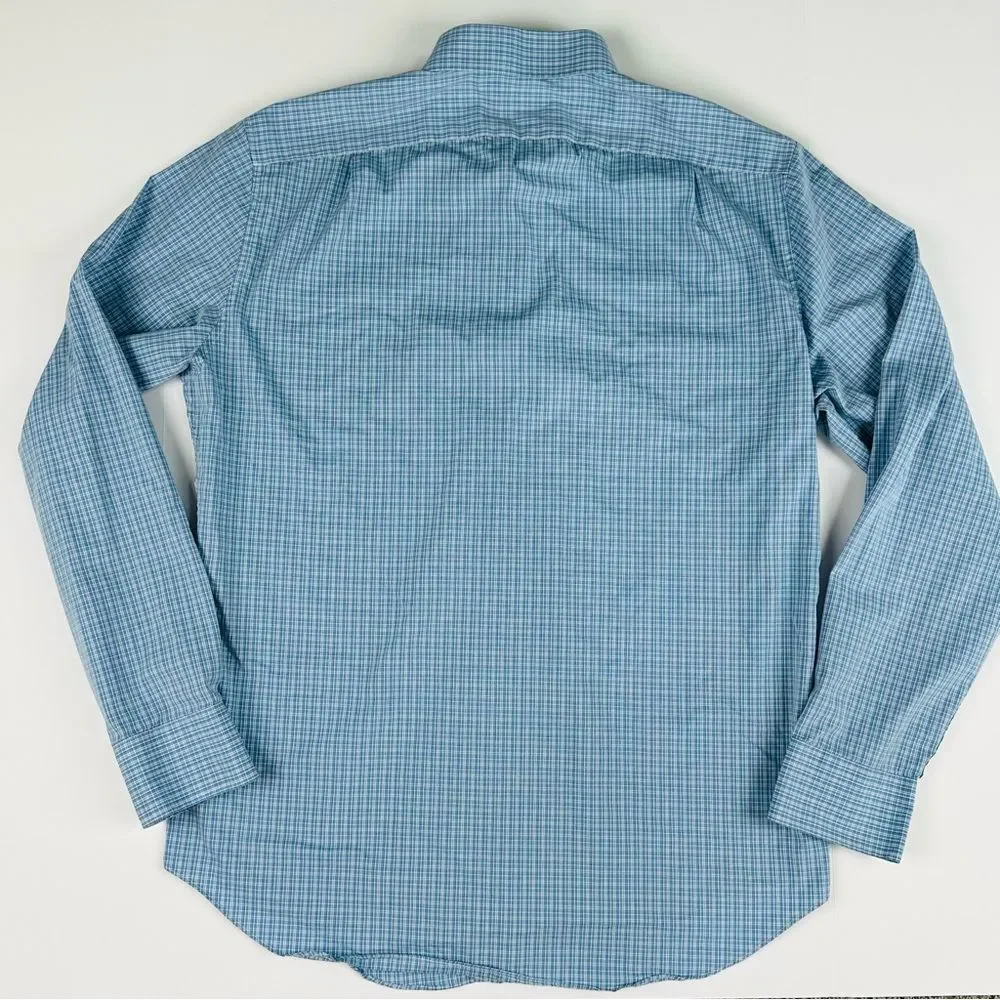 J.Crew Shirt Men's L Slim Fit Blue White Grey Plaid Button Up Long Sleeve Casual